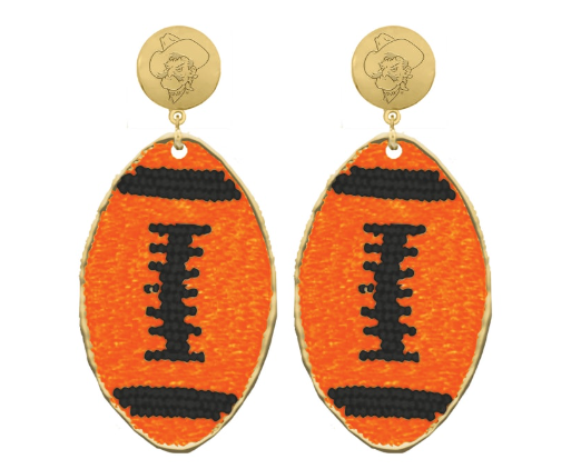 Oklahoma State Touchback Football Earrings