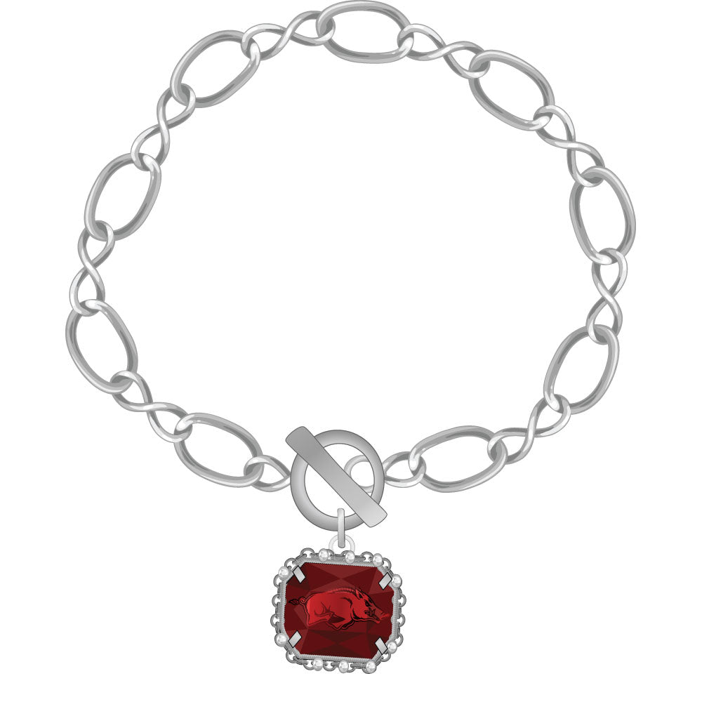 Arkansas Razorbacks Etched Chain Bracelet Silver Plated