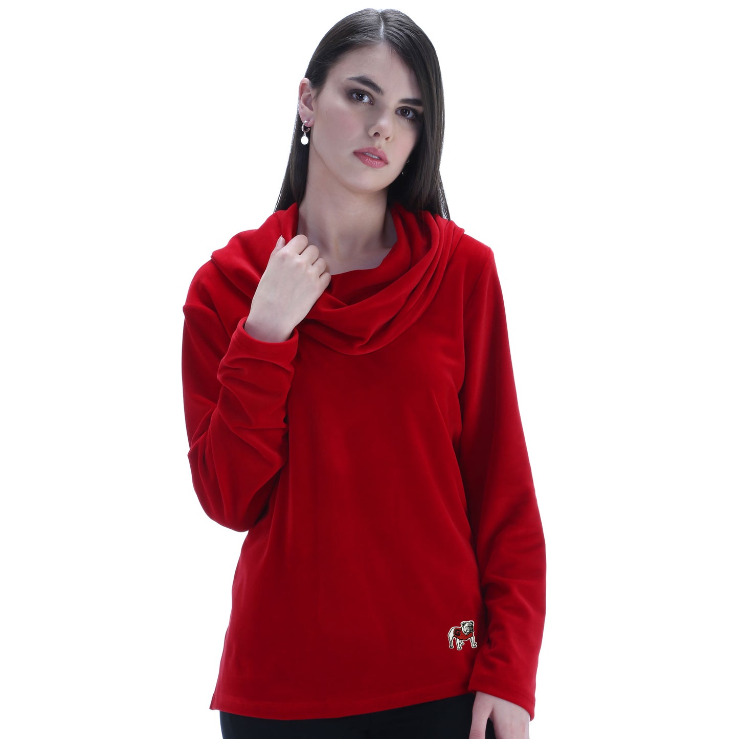 Georgia Bulldogs Emma Velour Cowl Neck Top