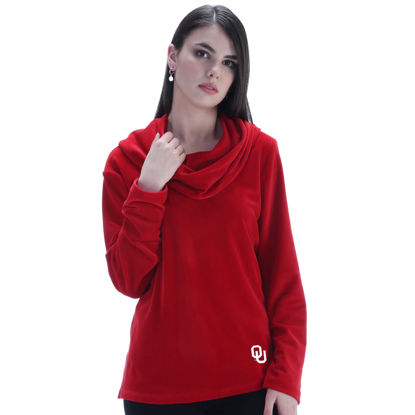 Oklahoma Sooners Emma Velour Cowl Neck Top