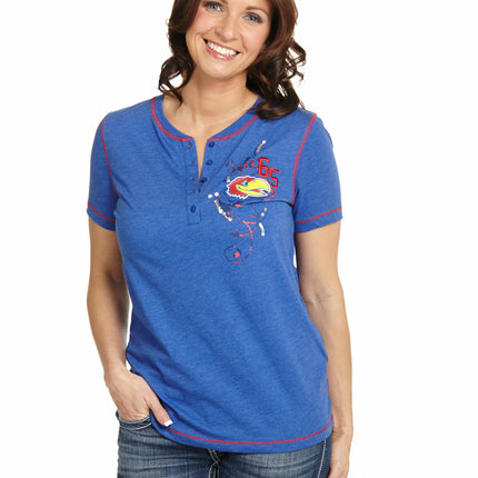 Kansas Jayhawks Heather Henley Short Sleeve Top