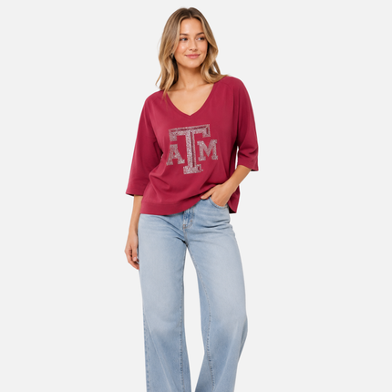 Texas A&M Aggies Jeweled Raglan V Neck