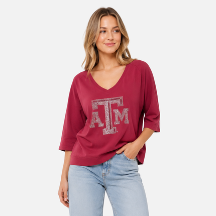 Texas A&M Aggies Jeweled Raglan V Neck