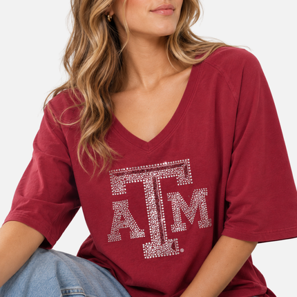 Texas A&M Aggies Jeweled Raglan V Neck