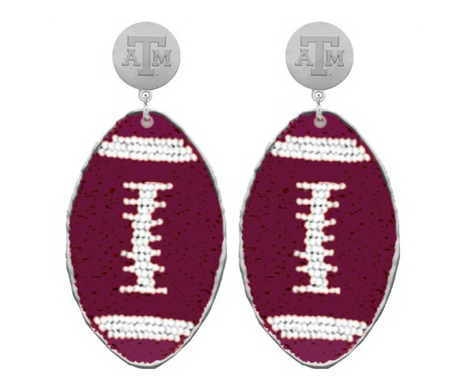 Texas A&M Hand Beaded Touchback Football Earrings