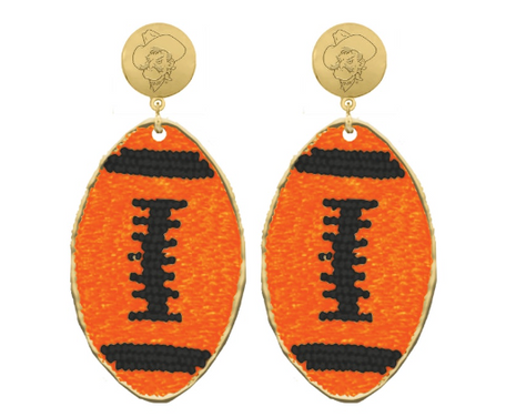 Oklahoma State Cowboys Hand Beaded Touchback Football Earrings
