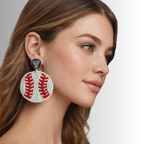 Texas Tech Red Raiders Hand Beaded Baseball Earrings