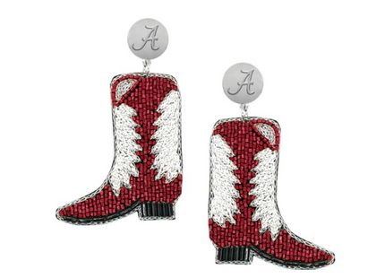 Alabama Crimson Tide Boots Hand Beaded Earrings