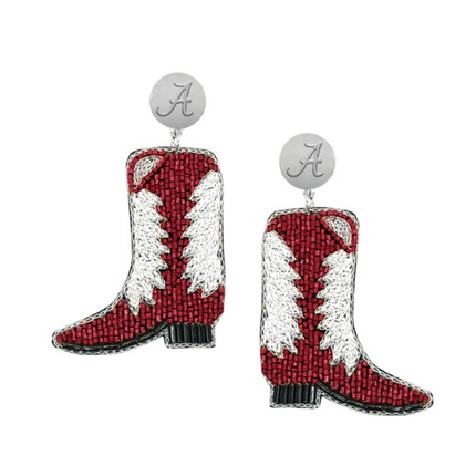 Alabama Crimson Tide Boots Hand Beaded Earrings