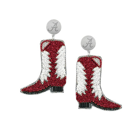 Alabama Crimson Tide Boots Hand Beaded Earrings