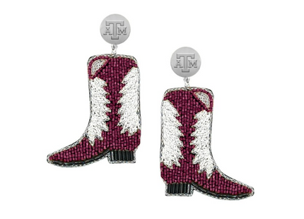 Texas A&M Boots Hand Beaded Earrings