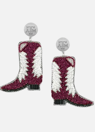 Texas A&M Boots Hand Beaded Earrings
