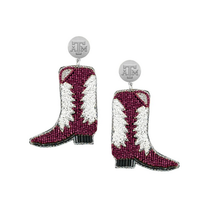 Texas A&M Boots Hand Beaded Earrings