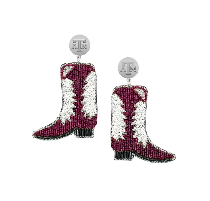 Texas A&M Boots Hand Beaded Earrings