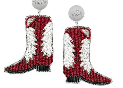 Arkansas Razorbacks Boots Hand Beaded Earrings