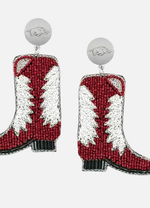 Arkansas Razorbacks Boots Hand Beaded Earrings