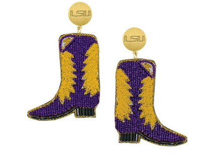 LSU Boots Hand Beaded Earrings