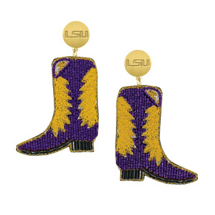 LSU Boots Hand Beaded Earrings