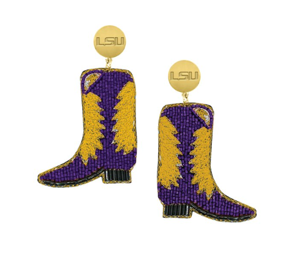 LSU Boots Hand Beaded Earrings