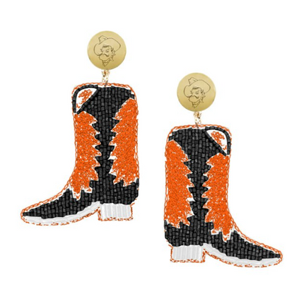 Oklahoma State Boots Hand Beaded Earrings