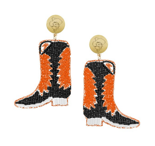 Oklahoma State Boots Hand Beaded Earrings