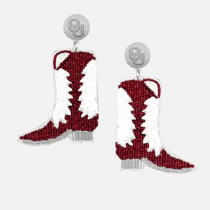 Oklahoma Sooners Boots Hand Beaded Earrings