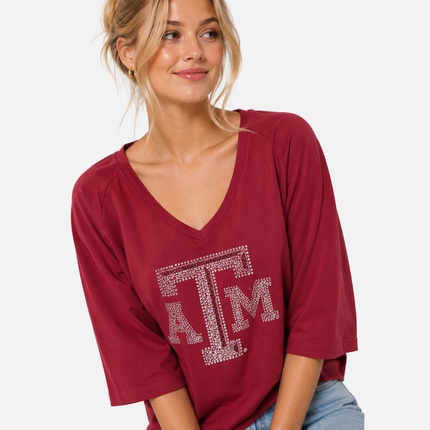 Texas A&M Aggies Jeweled Raglan V Neck
