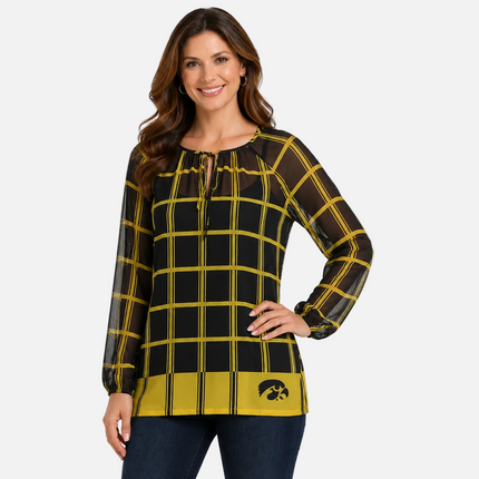 Iowa Hawkeyes Plaid Sheer Top