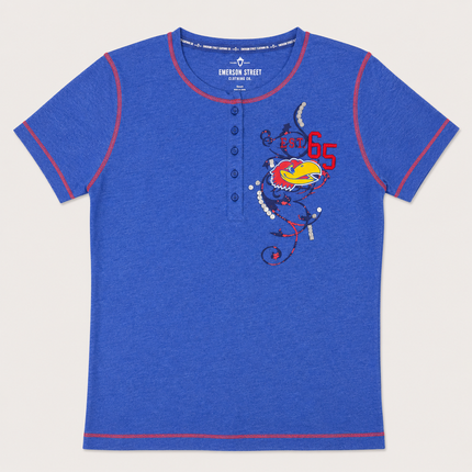 Kansas Jayhawks Heather Henley Short Sleeve Top