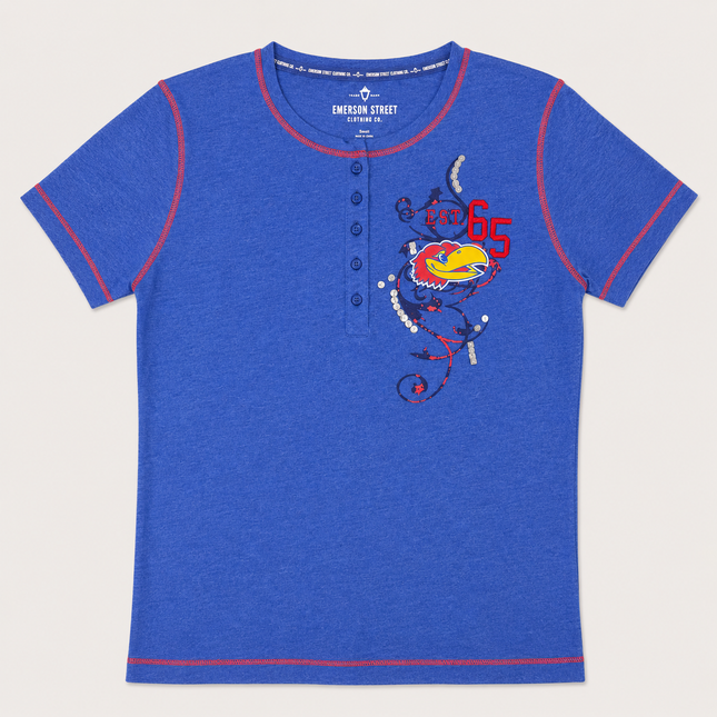 Kansas Jayhawks Heather Henley Short Sleeve Top