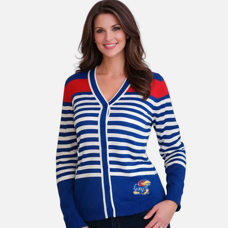 Kansas Jayhawks Striped Cardigan Sweater