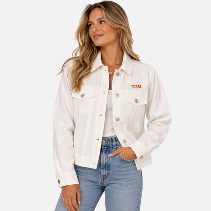 Texas Longhorns Embroidered Denim Jacket - Ivory