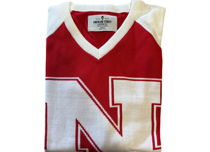 Nebraska Cornhuskers V-Neck Logo Sweater, Scarlet & White