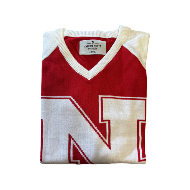 Nebraska Cornhuskers V-Neck Logo Sweater, Scarlet & White