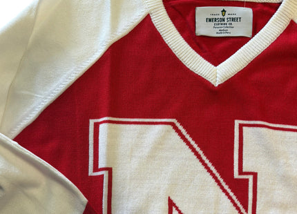 Nebraska Cornhuskers V-Neck Logo Sweater, Scarlet & White