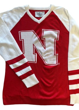 Nebraska Cornhuskers V-Neck Logo Sweater, Scarlet & White