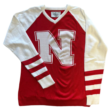 Nebraska Cornhuskers V-Neck Logo Sweater, Scarlet & White