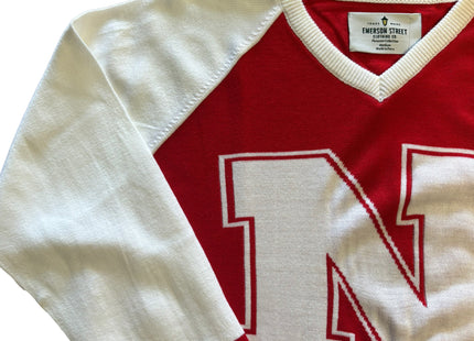 Nebraska Cornhuskers V-Neck Logo Sweater, Scarlet & White