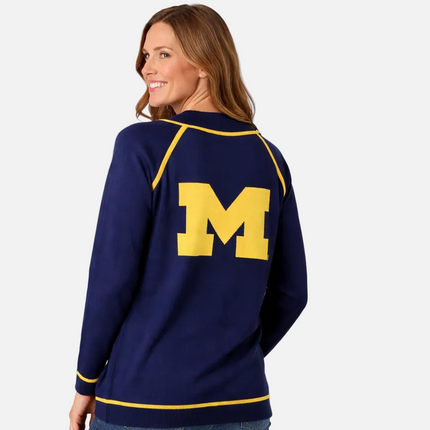 Michigan Wolverines Contrast Trim Cardigan Sweater