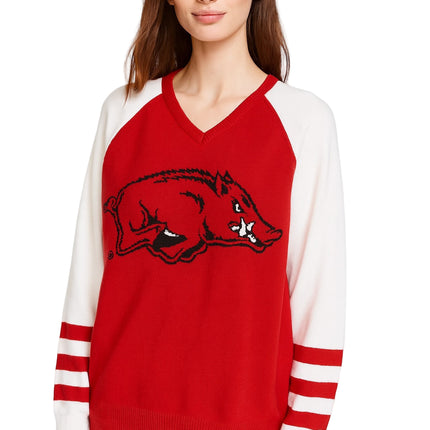 Arkansas Razorbacks V Neck Logo Sweater