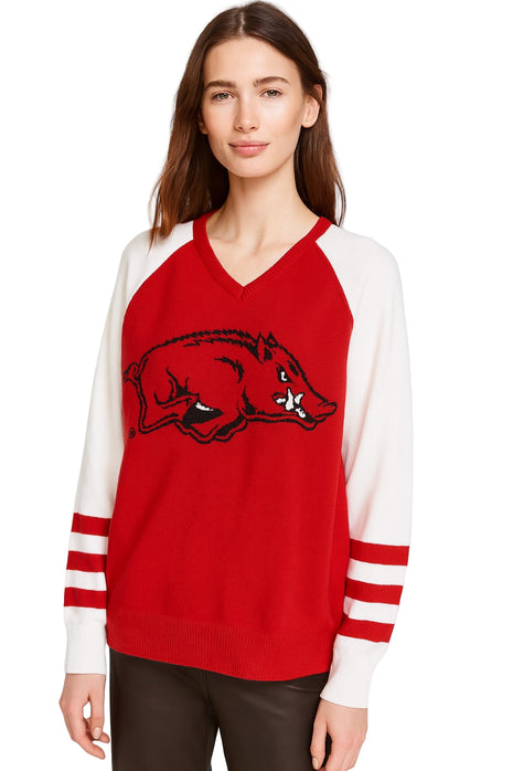 Arkansas Razorbacks V Neck Logo Sweater