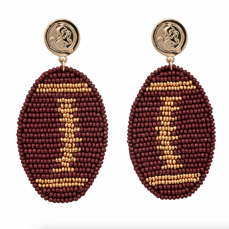 Florida State Seminoles Hand Beaded Touchback Football Earrings
