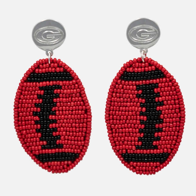 Georgia Bulldogs Hand Beaded Touchback Football Earrings