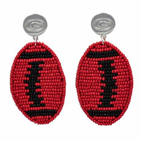 Georgia Bulldogs Hand Beaded Touchback Football Earrings