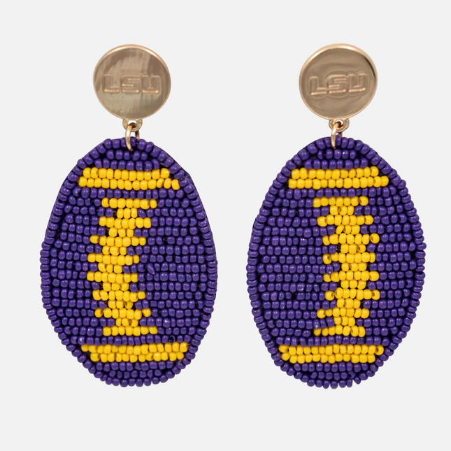 LSU Geaux Tigers Hand Beaded Touchback Football Earrings