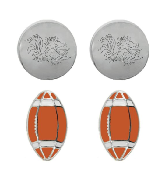 South Carolina Silver Football Stud Set