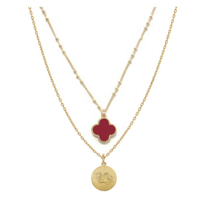 South Carolina Gamecocks Clover Necklace Gold