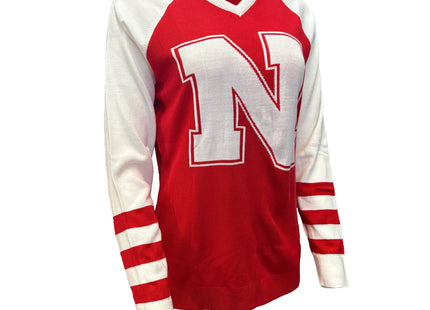Nebraska Cornhuskers V-Neck Logo Sweater, Scarlet & White