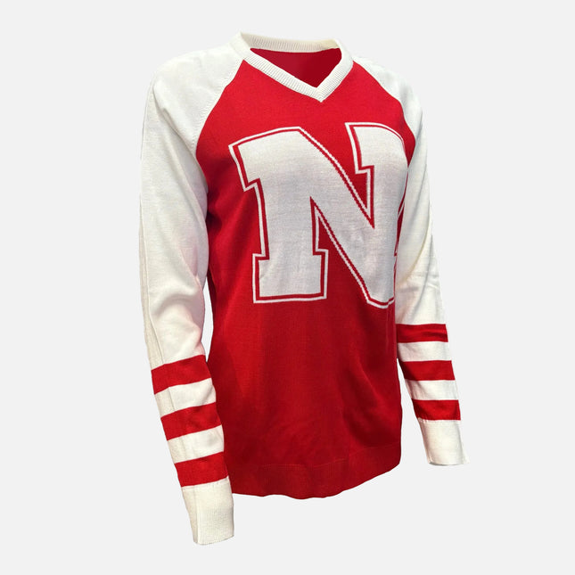 Nebraska Cornhuskers V-Neck Logo Sweater, Scarlet & White