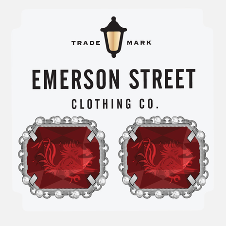 South Carolina Gamecocks Etched Stud Earrings Silver Plated